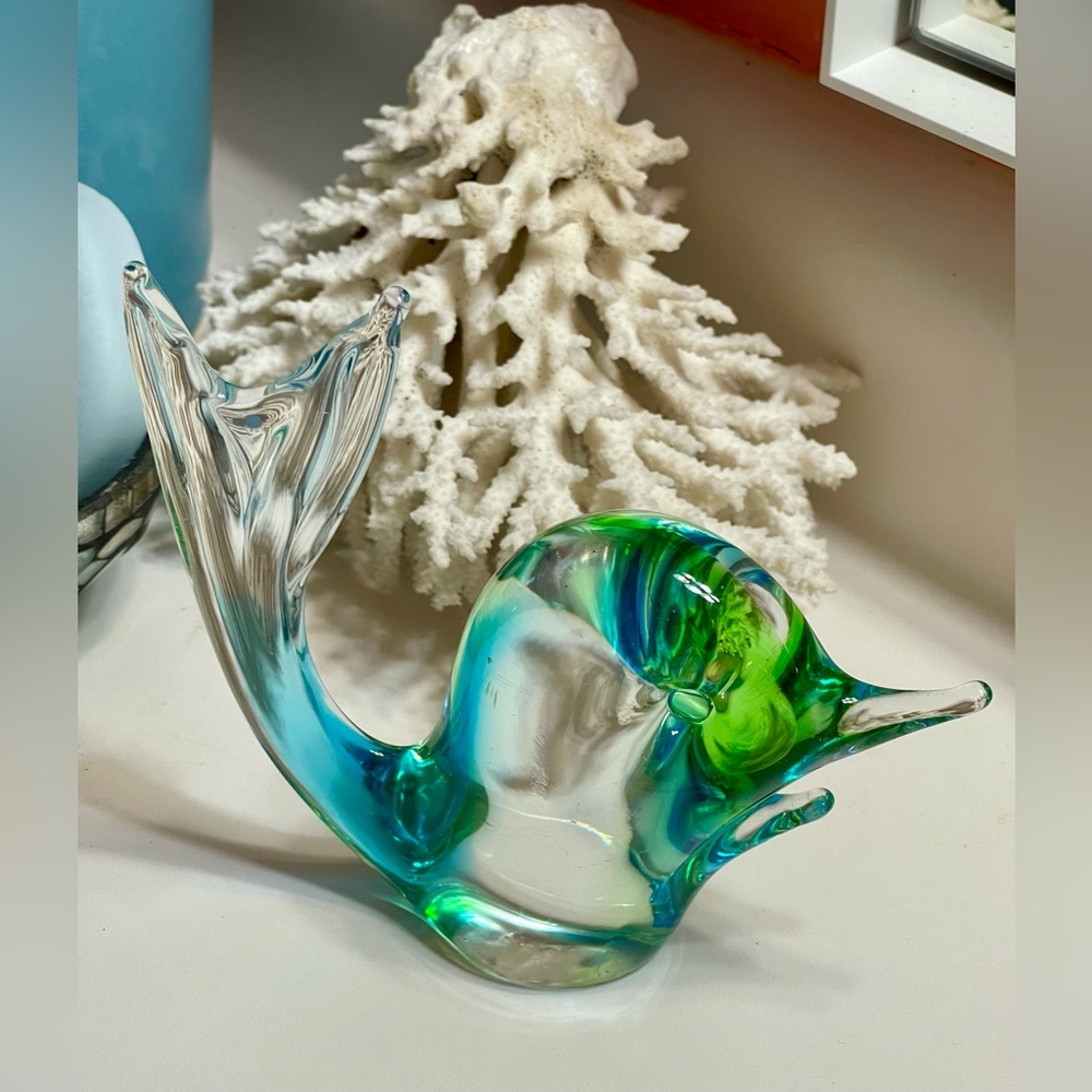 Elegant Green and Blue Glass Dolphin Figurine - 5-1/2" high x 5" wide